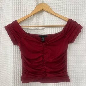 Forever 21 Romantic Off-the-Shoulder Ruched Crop Top (Size Small)